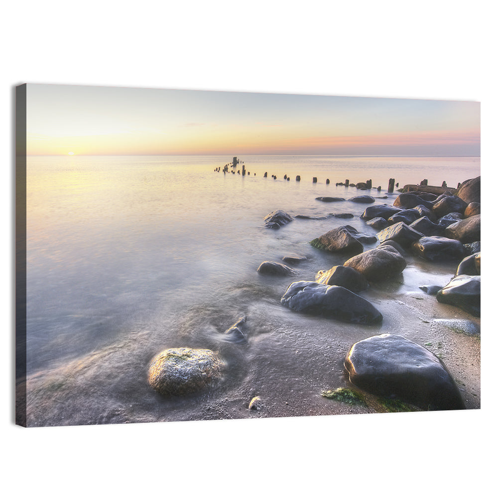 Michigan Shoreline Pilings Wall Art, canvas print, landscape