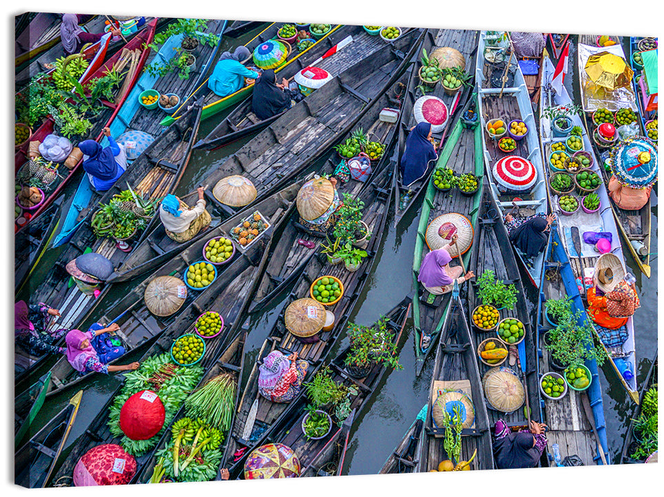 Birds-eye Floating Market Wall Art, canvas print, landscape