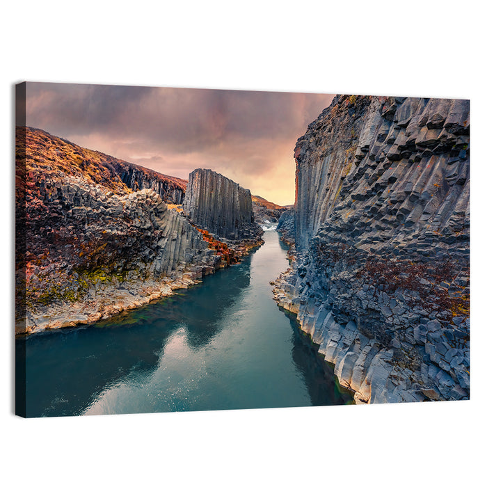 Studlagil Canyon at Sunset Wall Art as a canvas print