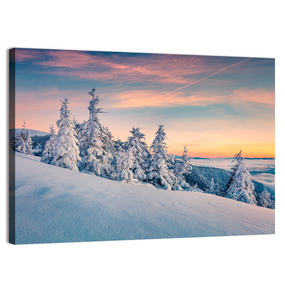 Snowy Carpathian Sunset Wall Art, canvas print, landscape