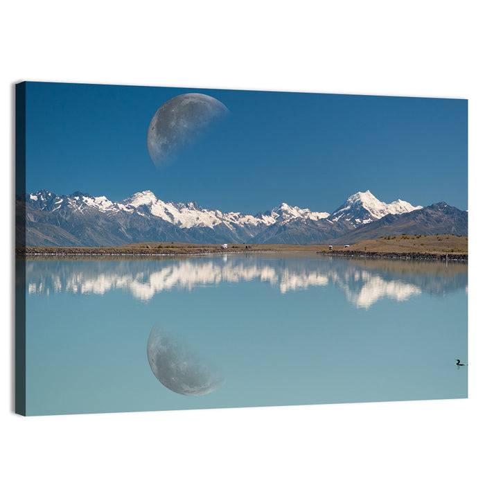 Moon Over Mt Cook and Lake Pukaki Wall Art as a canvas print