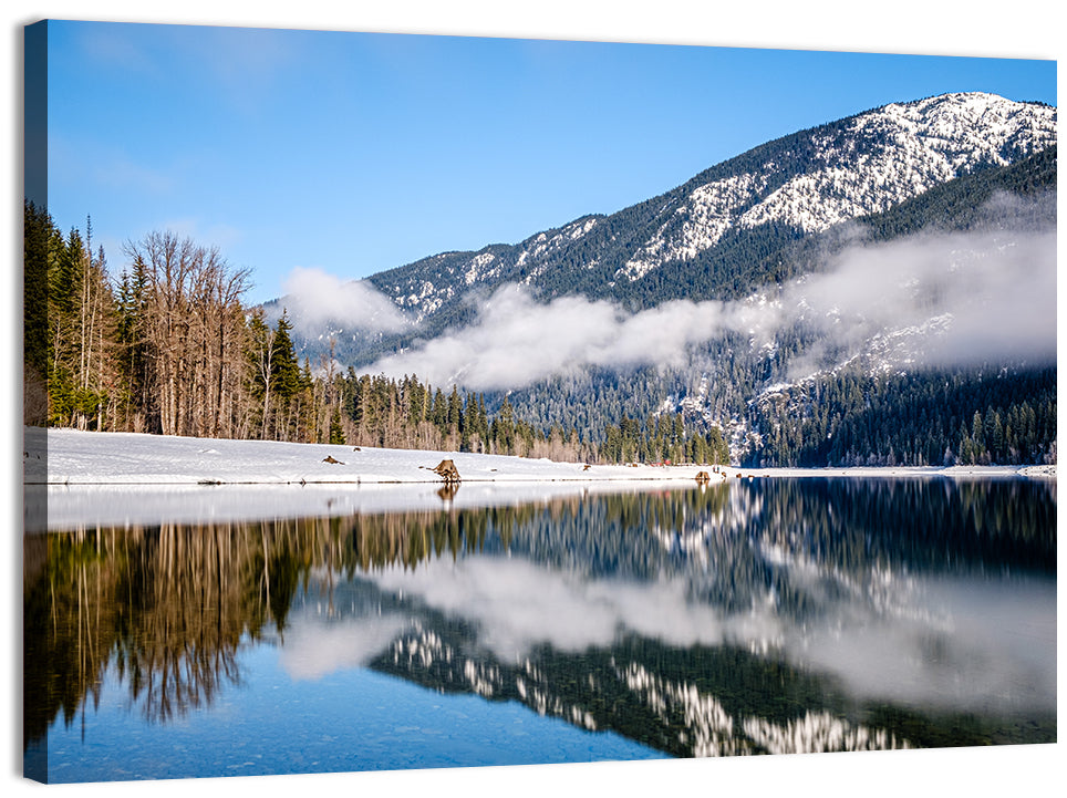 Snow-capped Kachess Lake Reflection Wall Art, canvas print, landscape