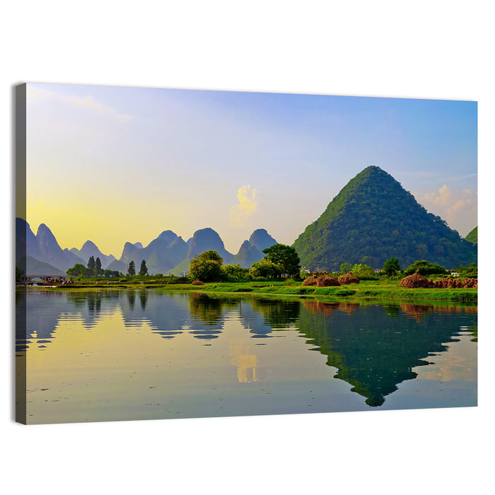 Yangshuo Reflection on Li River Wall Art as a canvas print