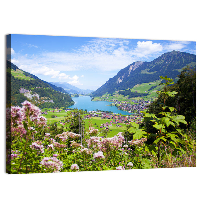 Lungern Village with Wildflowers Wall Art as a canvas print