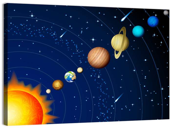 Diagonal Solar System Illustration Wall Art as a canvas print