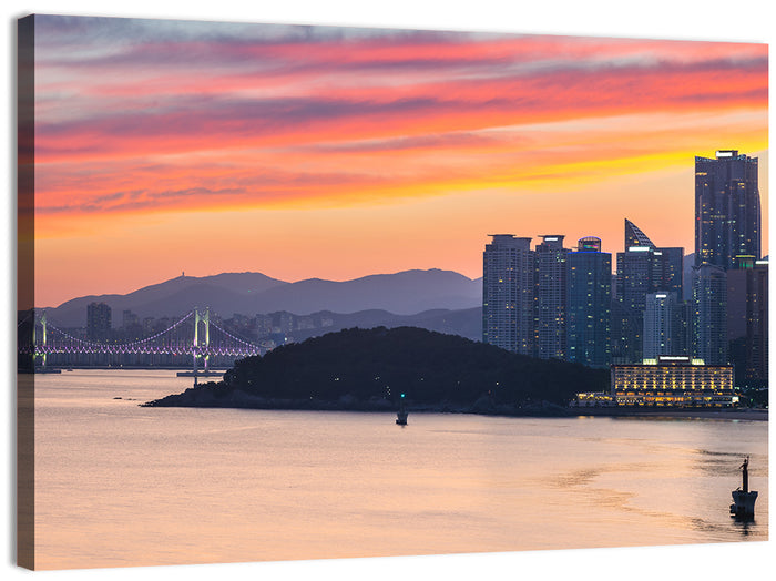 Gwangan Bridge and Busan Skyline Wall Art as a canvas print