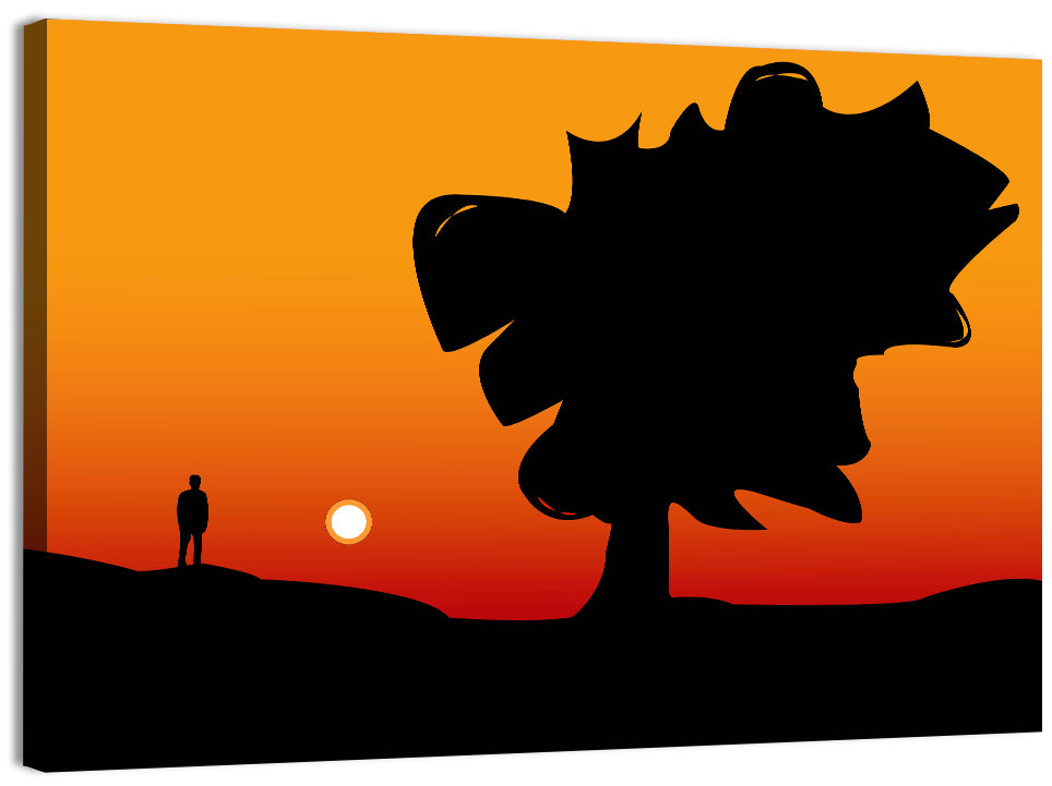 Solitary Sunset Silhouette Wall Art, canvas print, landscape