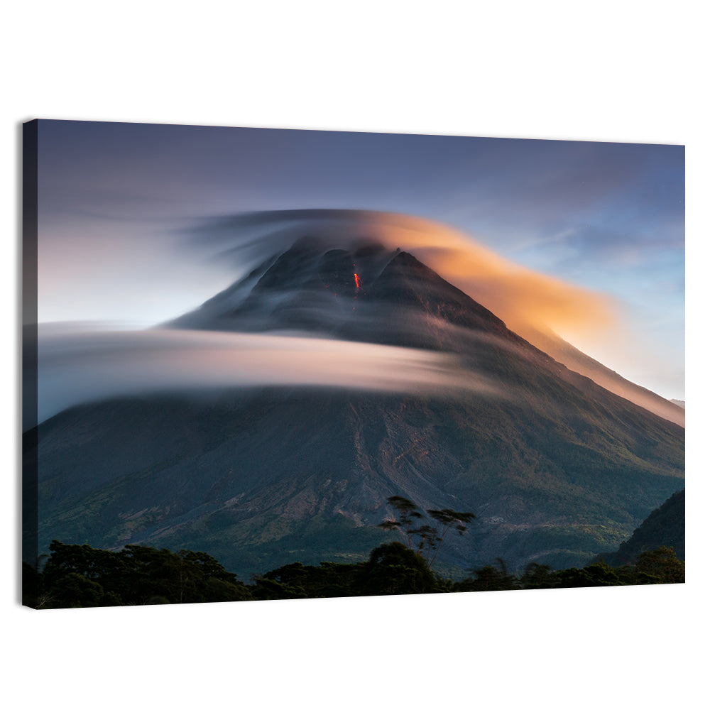 Mount Merapi at Dusk Wall Art, canvas print, landscape