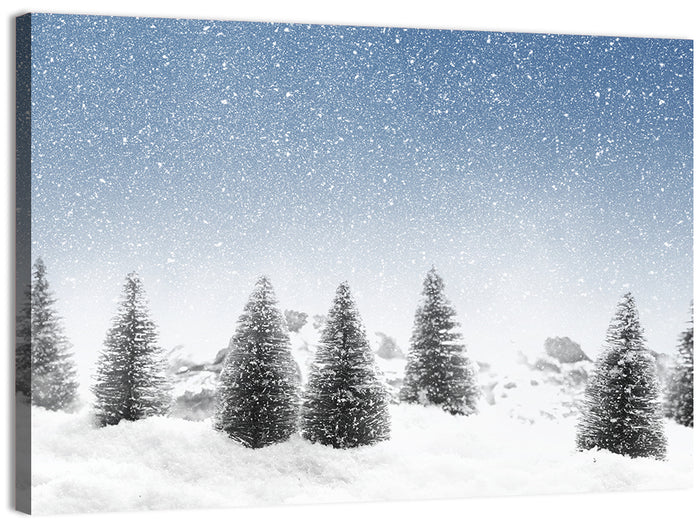 Winter Pine Trees Landscape Wall Art as a canvas print