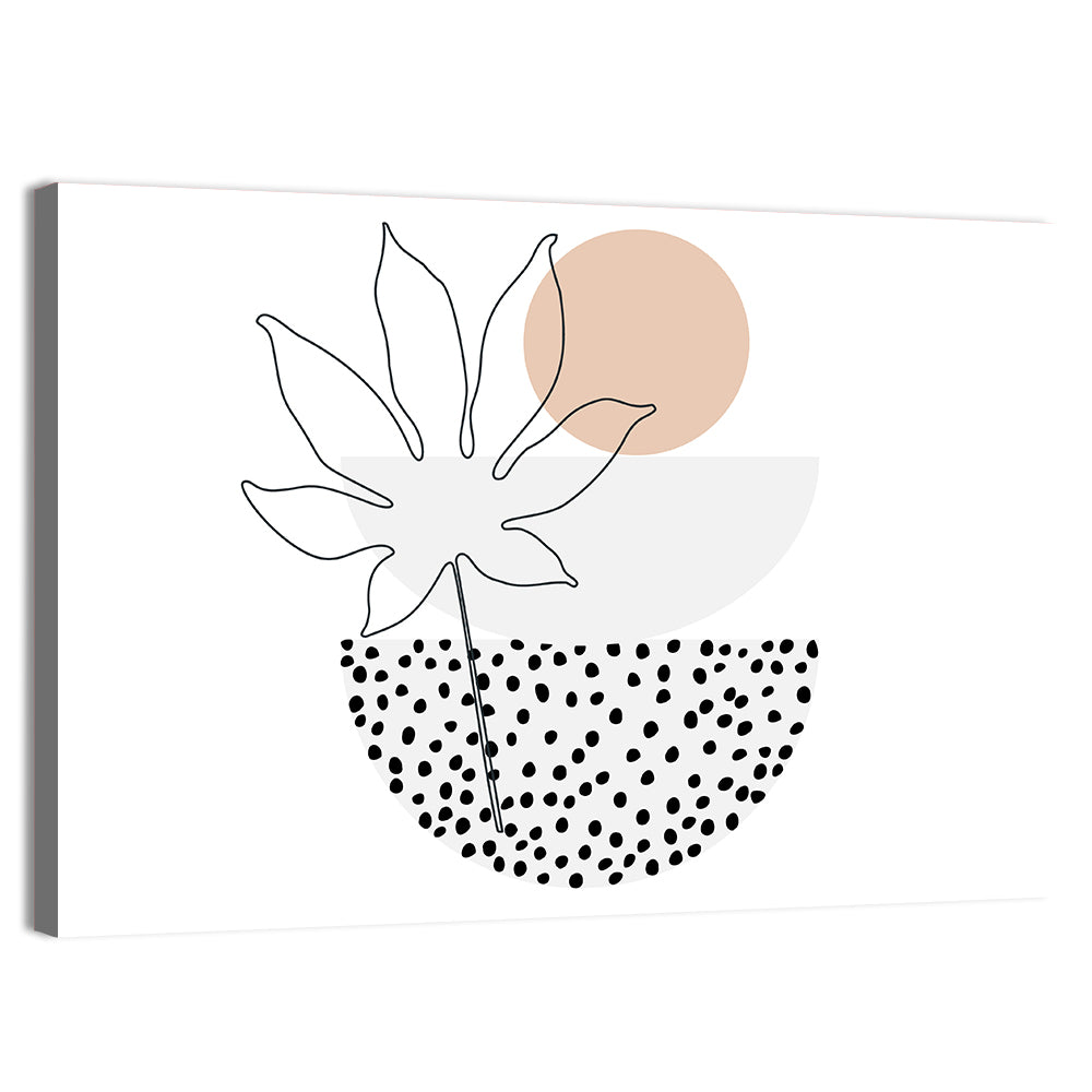 Palm Leaf with Peach Circle Illustration Wall Art, canvas print, landscape