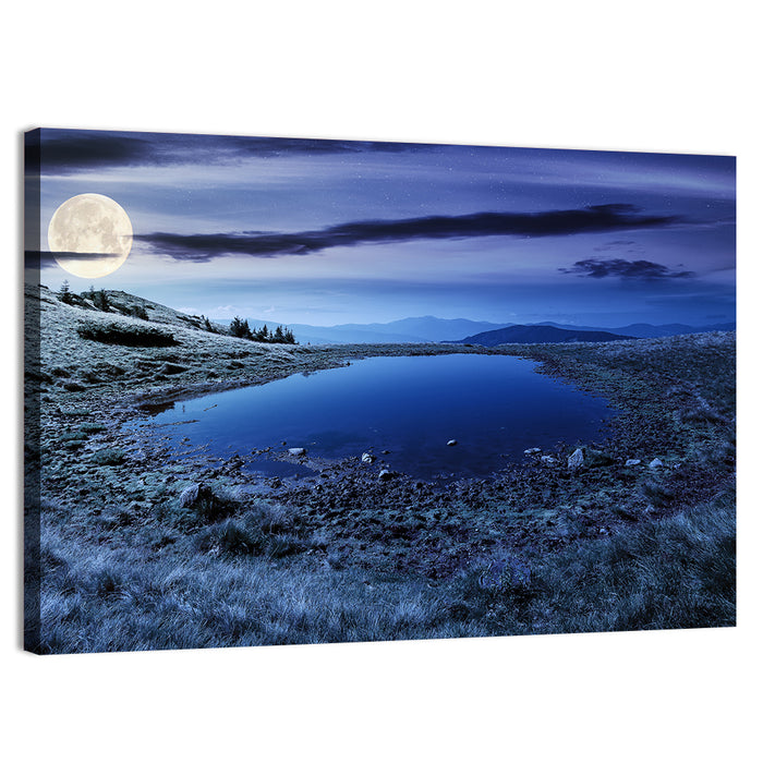 Mountain Lake at Night Wall Art as a canvas print