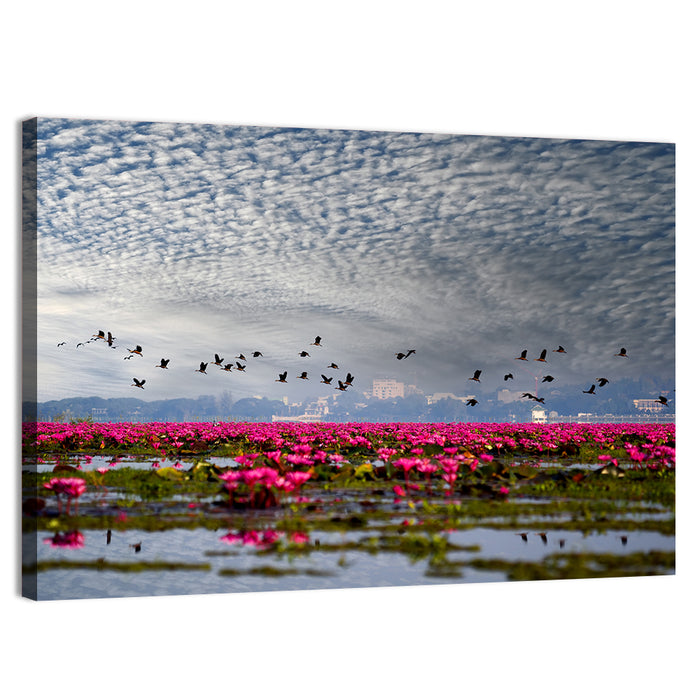 Red Lotus Lake Wall Art as a canvas print