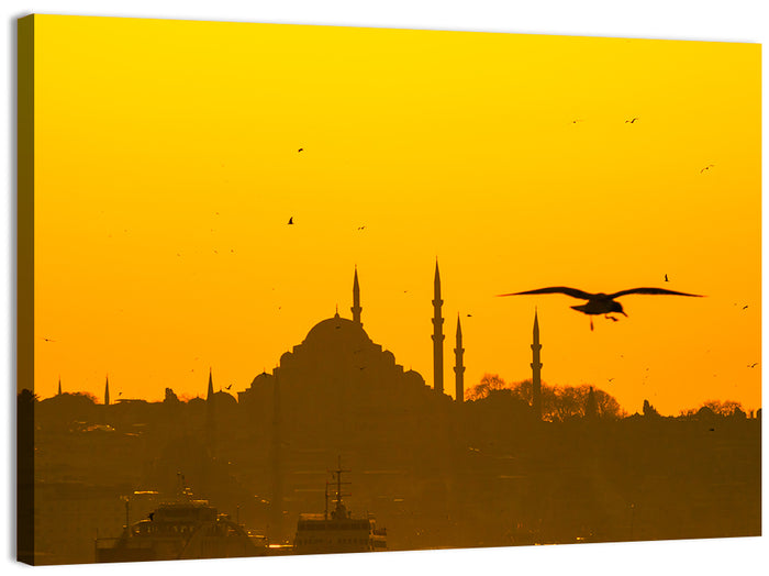 Süleymaniye Mosque Golden Hour Silhouette Wall Art as a canvas print