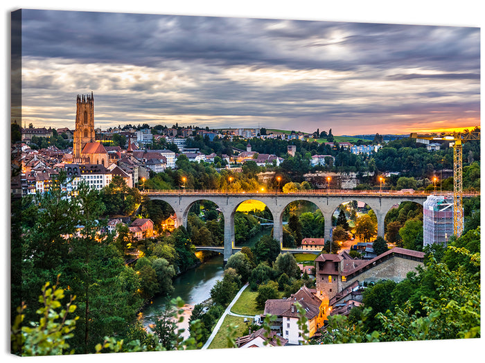 Zähringen Bridge at Twilight, Fribourg Wall Art as a canvas print
