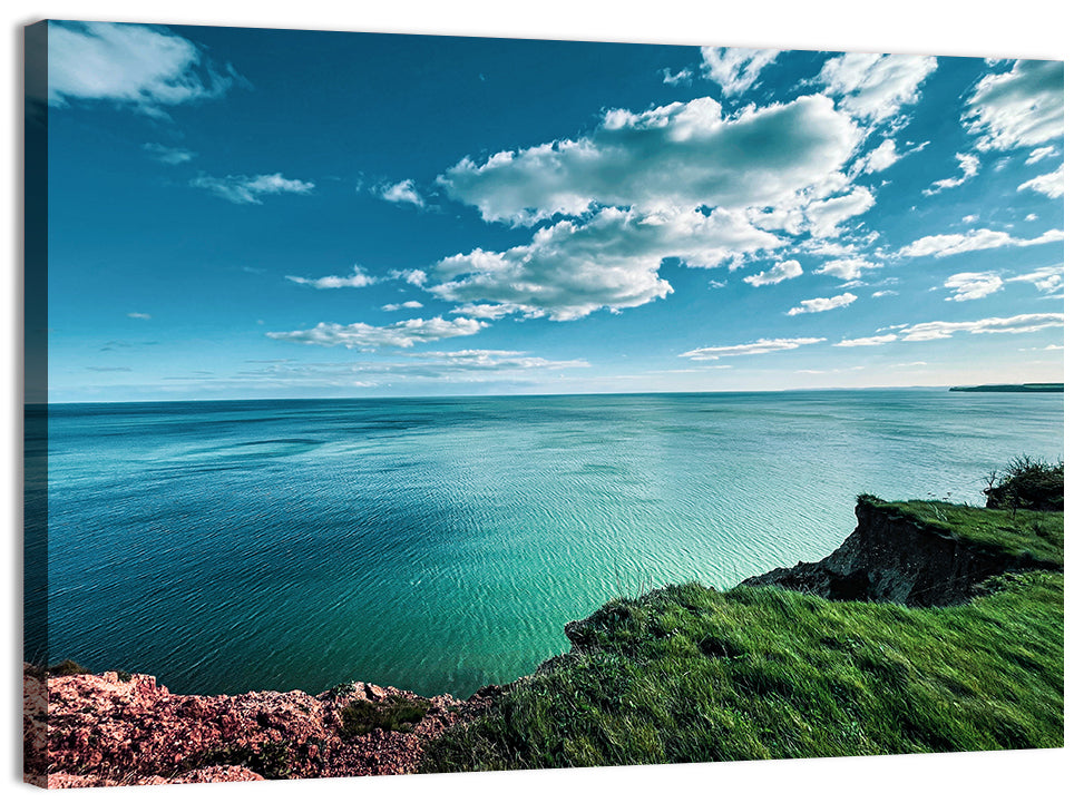 Coastal Cliffs Above a Turquoise Sea Wall Art, canvas print, landscape