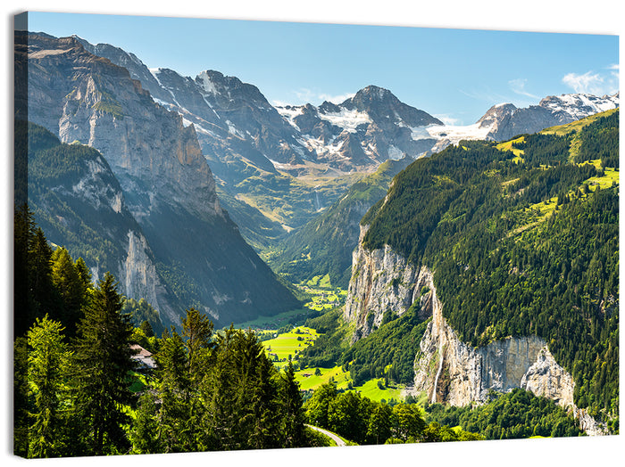 Lauterbrunnen Valley Waterfall View Wall Art as a canvas print