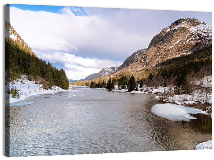 Grungevatn Winter River and Lake Wall Art as a canvas print