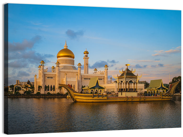 Sultan Omar Ali Saifuddien Mosque at Golden Hour Wall Art as a canvas print