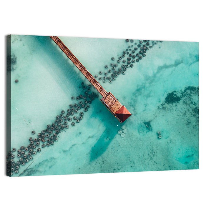 Aerial Red Pier Over Turquoise Water Wall Art as a canvas print