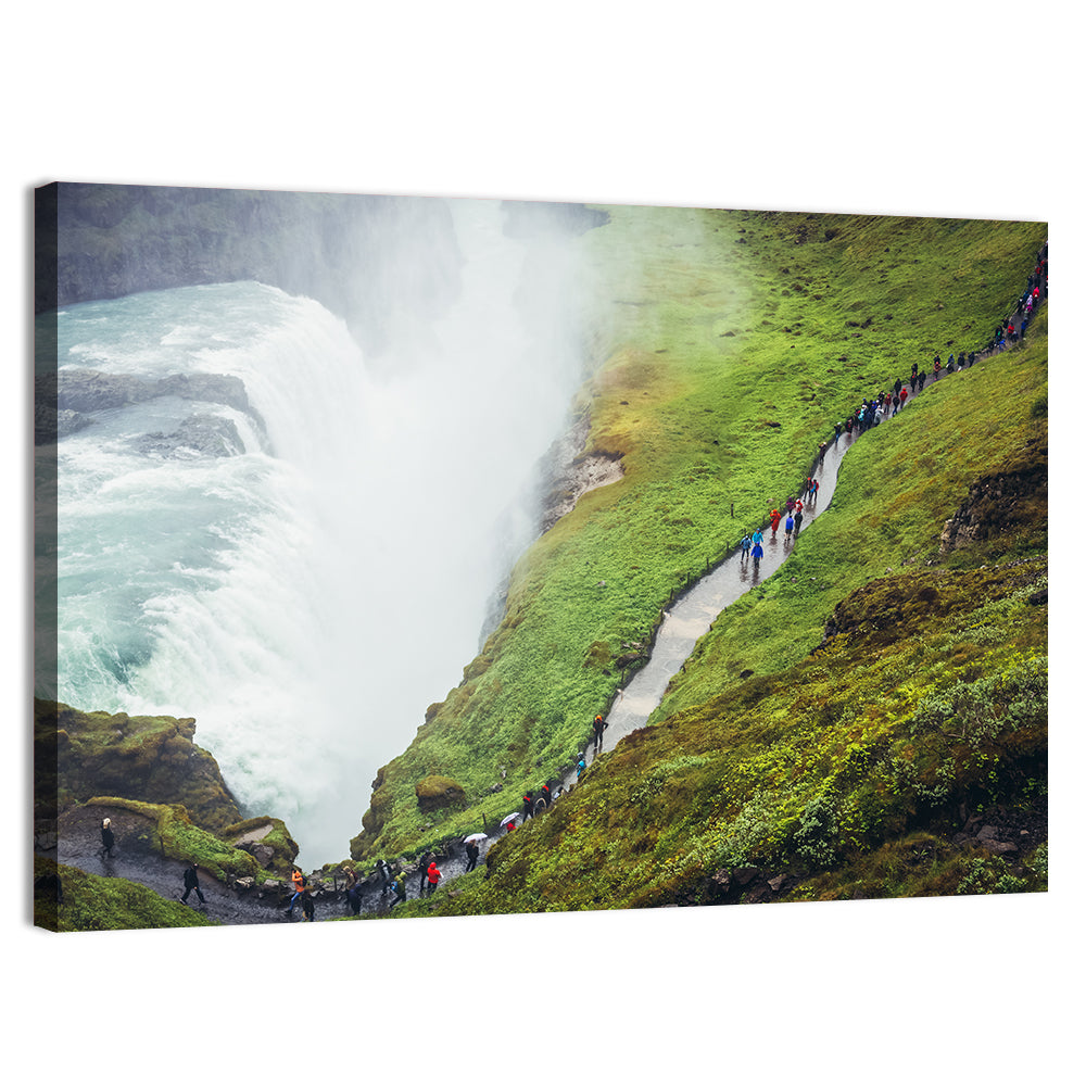 Misty Path at Gullfoss Waterfall Wall Art, canvas print, landscape