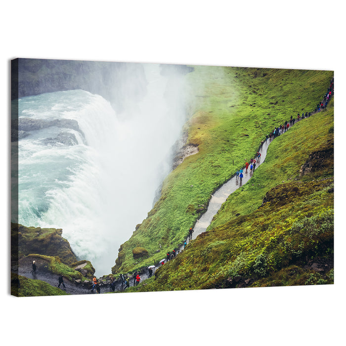 Misty Path at Gullfoss Waterfall Wall Art as a canvas print
