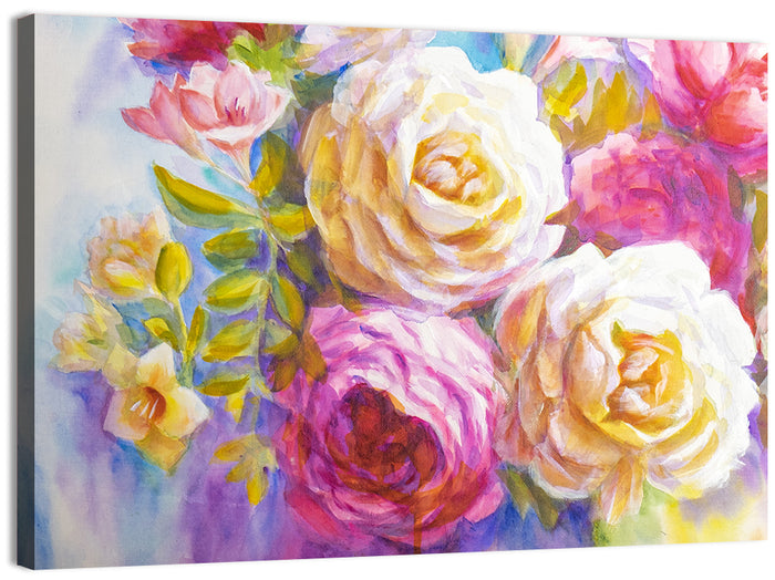Layered Watercolor Rose Bouquet Wall Art as a canvas print