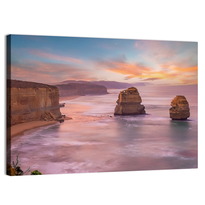 Twelve Apostles Sunset Sea Stacks Wall Art as a canvas print