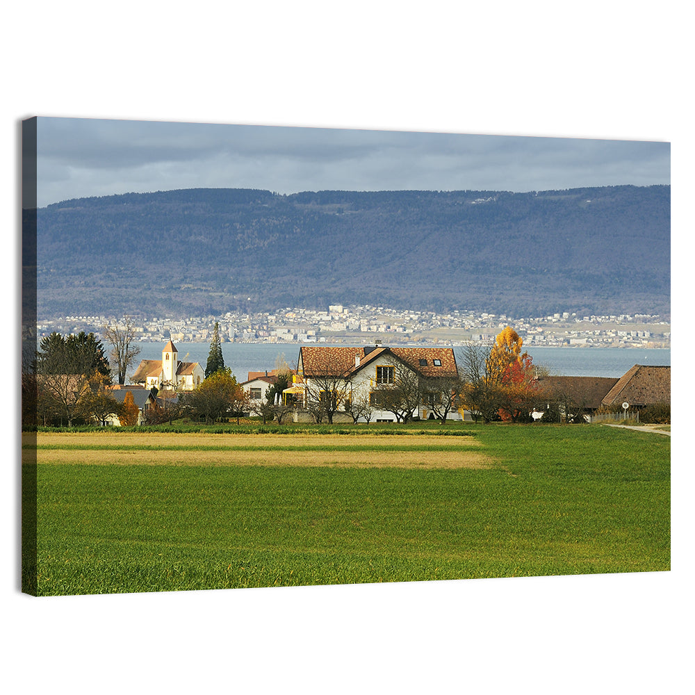 Lake Neuchatel Countryside View Wall Art, canvas print, landscape