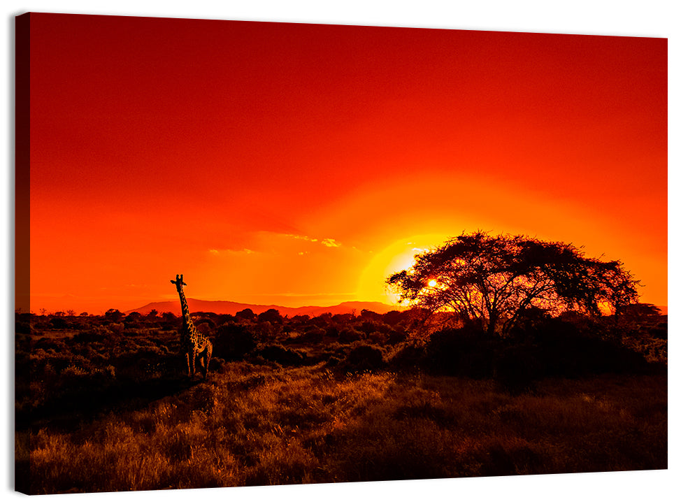 Savanna Sunset with Giraffe Wall Art, canvas print, landscape