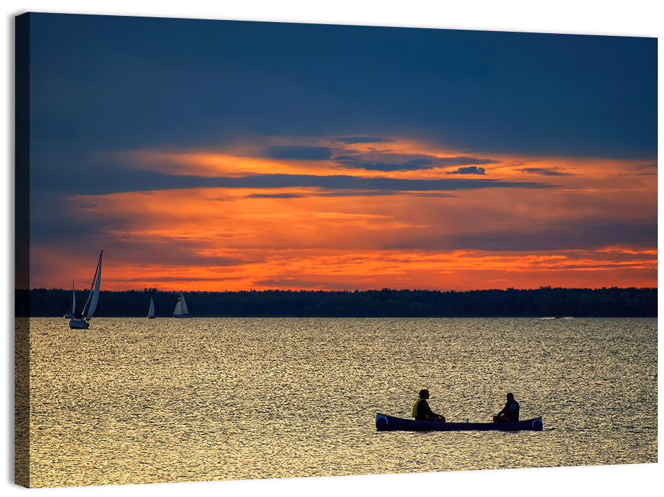Ottawa River Sunset Canoe Wall Art, canvas print, landscape