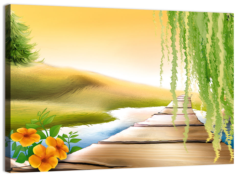 Golden Hour Willow Walkway Wall Art, canvas print, landscape