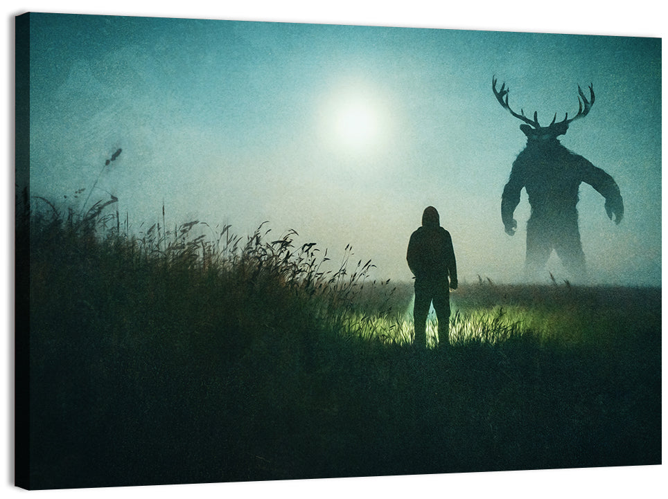 Antlered Shadow in Mist Wall Art, canvas print, landscape