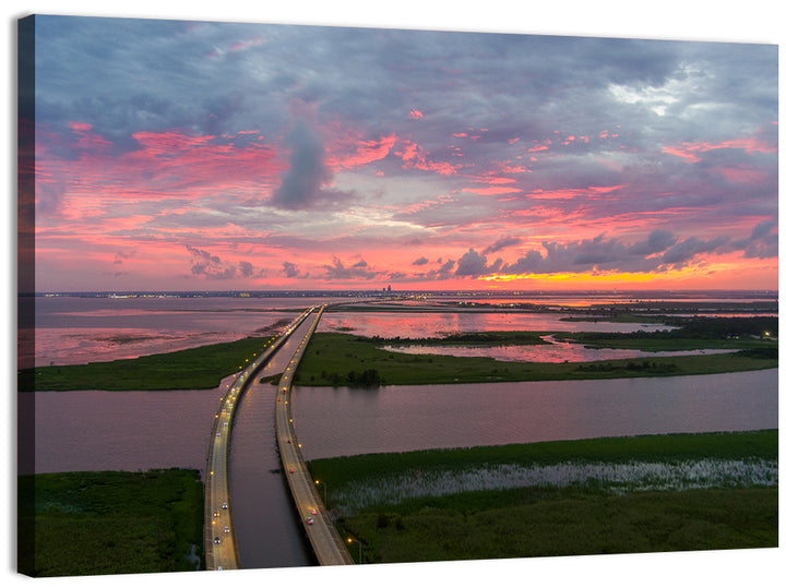 Mobile Bay Causeway at Dusk Wall Art