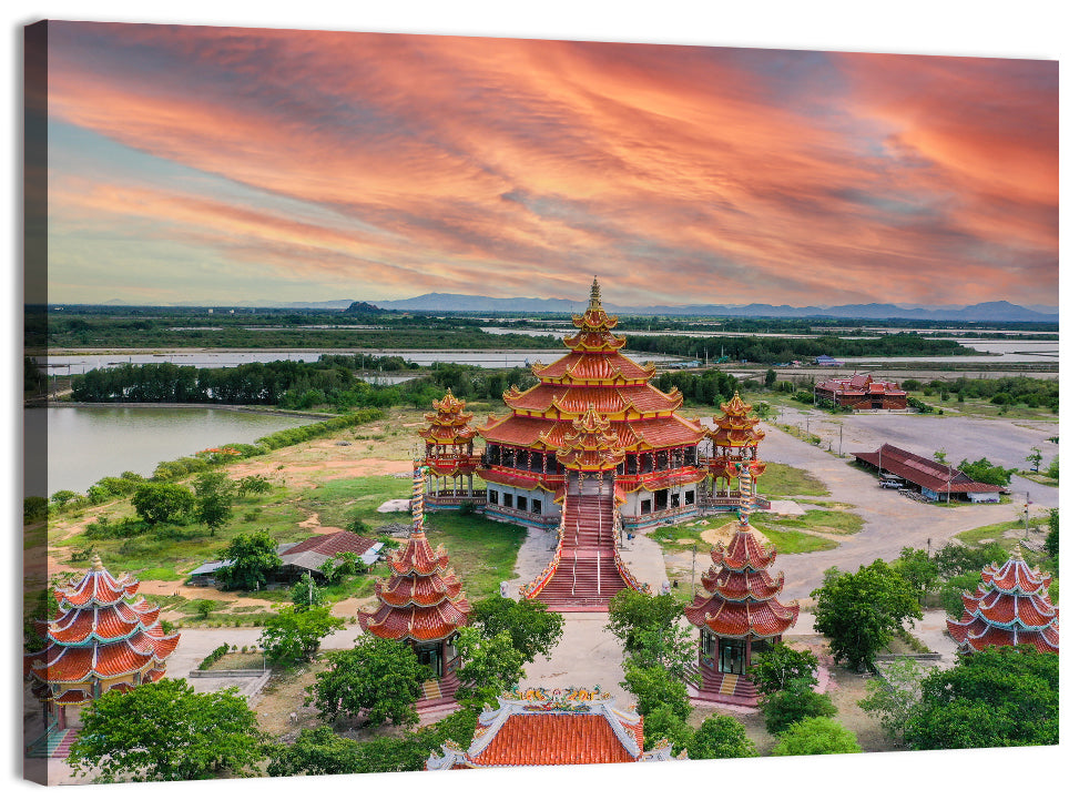 Wat Petch Suwan Temple at Sunset Wall Art, canvas print, landscape