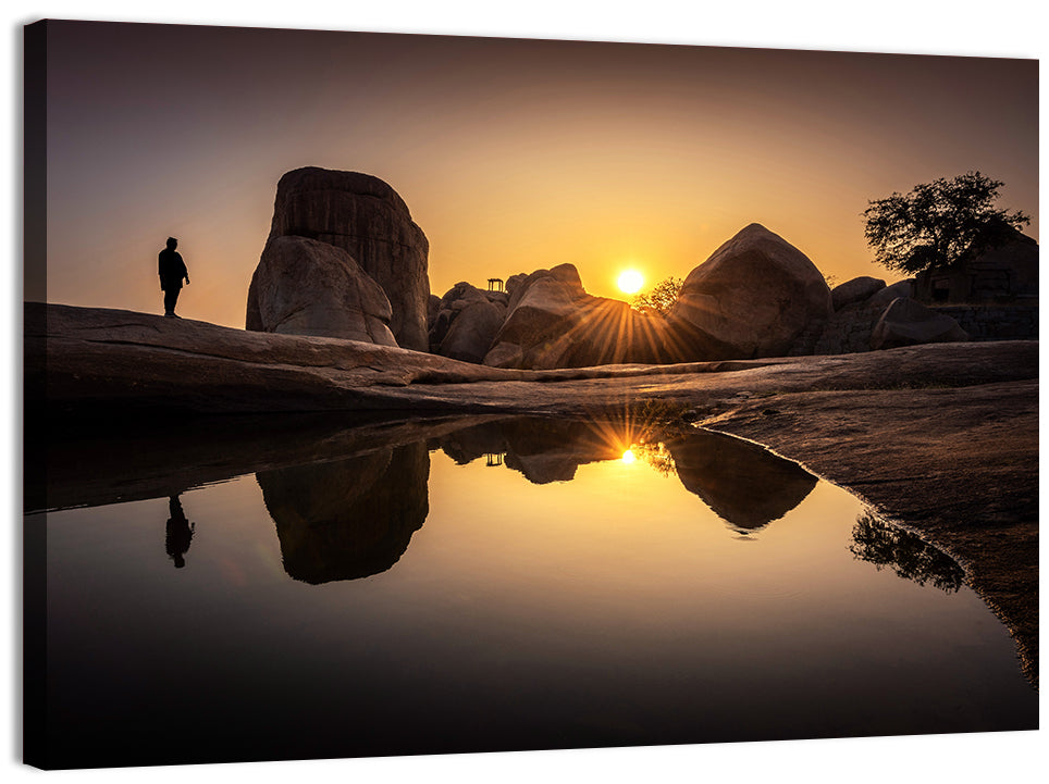 Hemakuta Hill Sunrise Temples Wall Art, canvas print, landscape