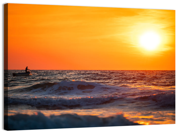 Sunset Fisherman Wall Art as a canvas print