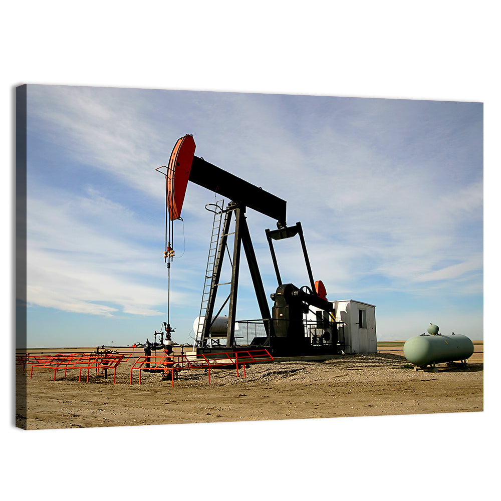 Pump Jack with Storage Tank Wall Art, canvas print, landscape
