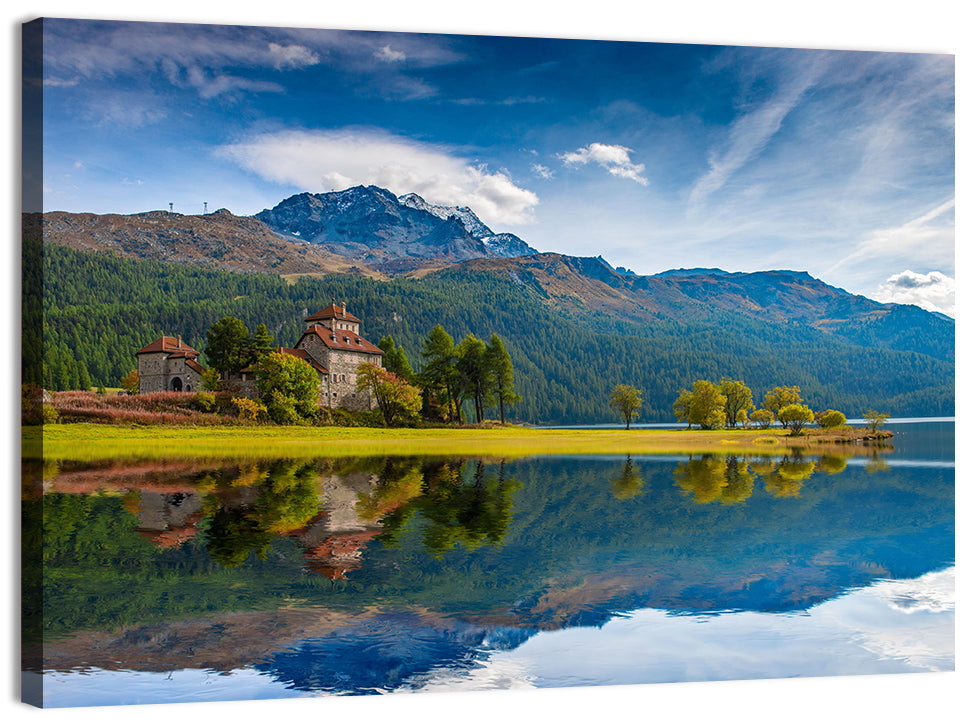 Lake Silvaplana with Crap Da Sass Wall Art, canvas print, landscape
