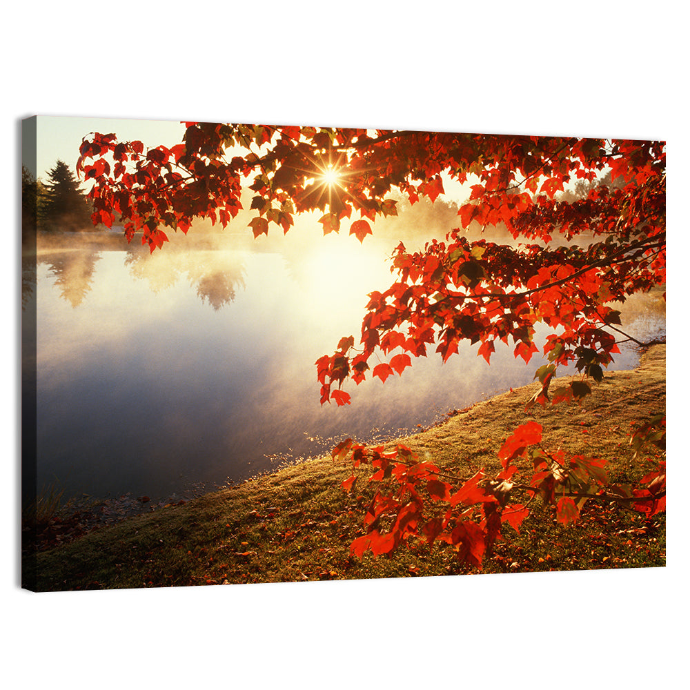 Autumn Pond Sunrise Connecticut Wall Art, canvas print, landscape