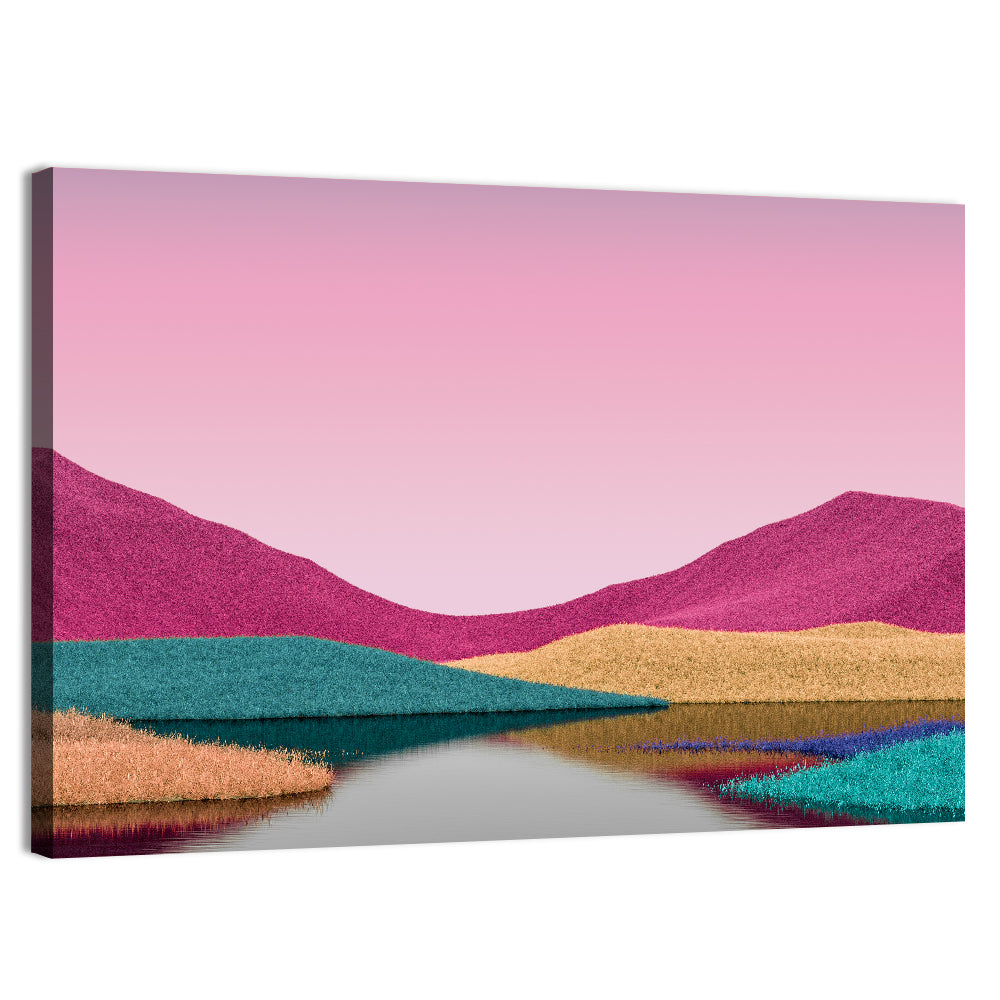 Surreal Magenta Mountain Lake Wall Art, canvas print, landscape