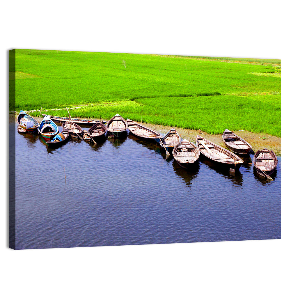 Boats at the Shoreline Wall Art, canvas print, landscape