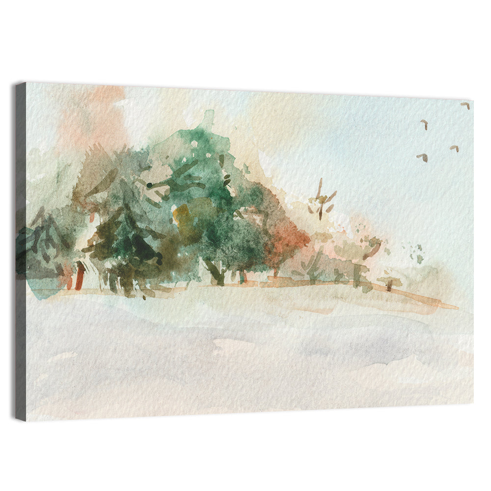 Winter Forest Watercolor Landscape Wall Art, canvas print, landscape