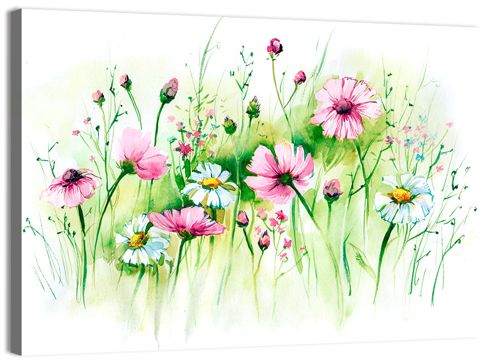 Airy Wildflower Meadow Watercolor Wall Art, canvas print, landscape