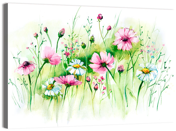 Airy Wildflower Meadow Watercolor Wall Art as a canvas print