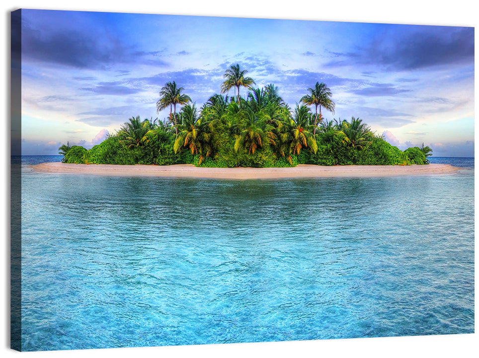 Mirrored Tropical Island Lagoon Wall Art, canvas print, landscape