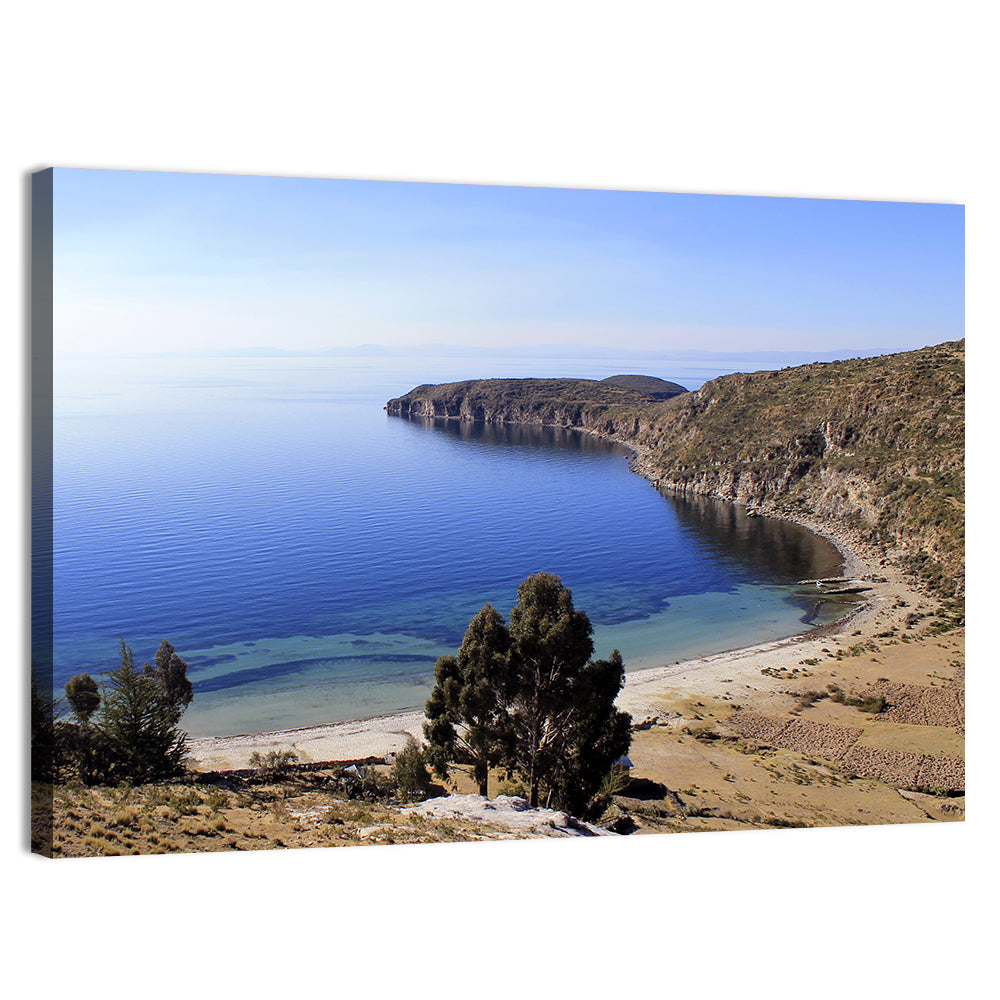 Titicaca Cliffs and Turquoise Water Wall Art, canvas print, landscape