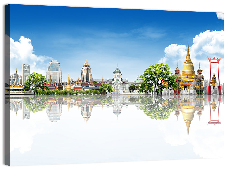 Bangkok Landmarks Reflection Scene Wall Art, canvas print, landscape