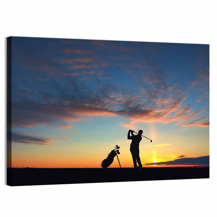 Sunset Golfer Silhouette Wall Art as a canvas print