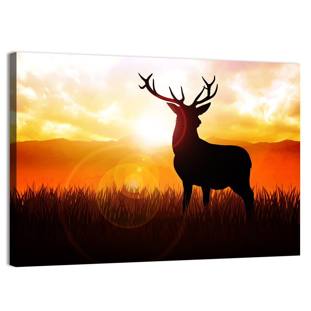 Golden Hour Deer Silhouette Wall Art, canvas print, landscape