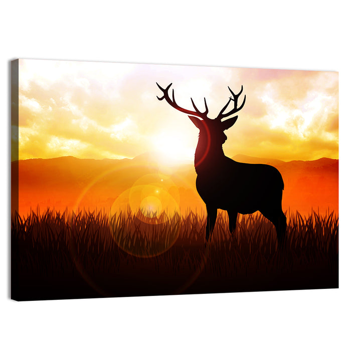 Golden Hour Deer Silhouette Wall Art as a canvas print
